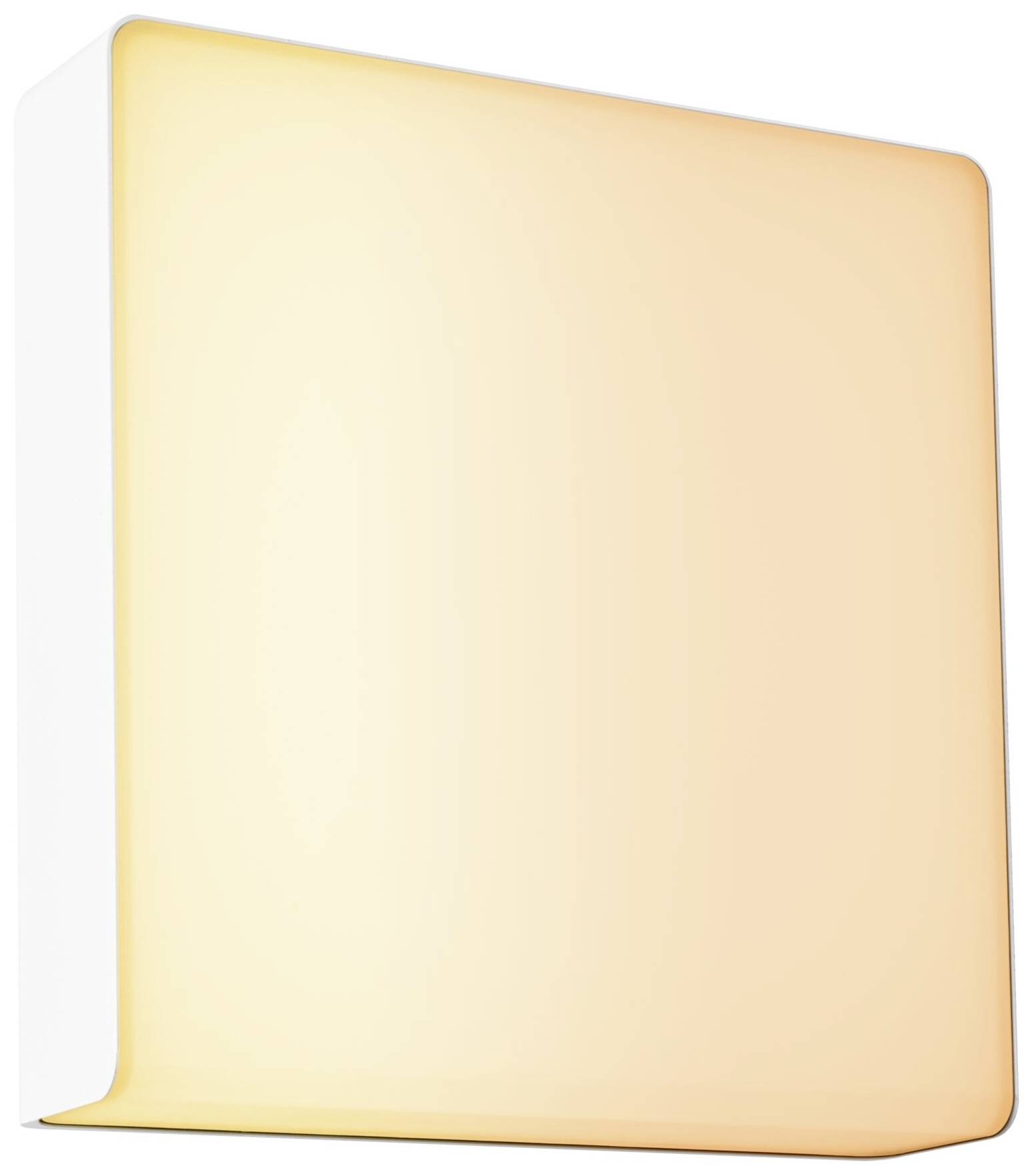 Ein quadratisches, wandmontiertes LED-Licht mit sanftem, warmem Glühen, ideal für stimmungsvolle Innenbeleuchtung.