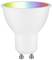 Eine weiße LED-Glühbirne vom Typ GU10 mit einem regenbogenfarbenen Rand.