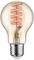 Glühbirne mit sichtbarem, spiralförmigem LED-Filament, das warm leuchtet. E27-Sockel, geeignet für dekorative Beleuchtung.