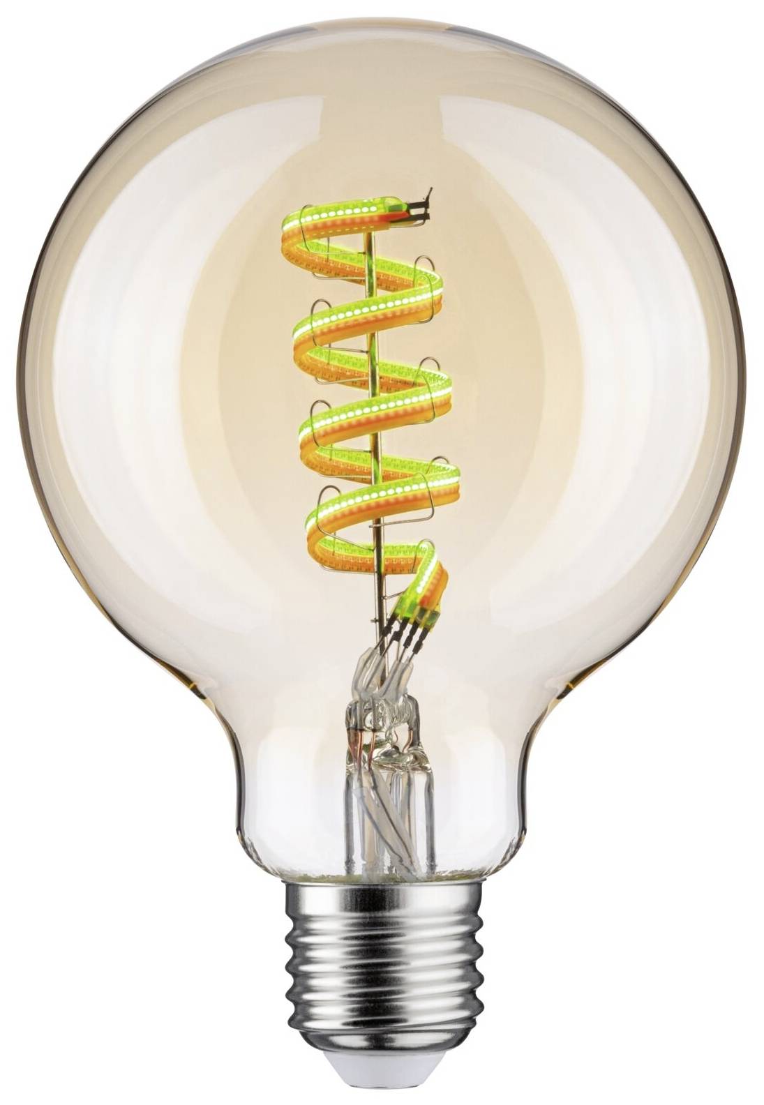 Glühbirne mit Spirale im Inneren, symbolisiert innovative Ideen oder Energieersparnis. 