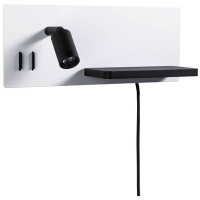 Ein minimalistisches, wandmontiertes Regal mit integrierter Leselampe; ideal für kleine Räume und moderne Inneneinrichtungen.