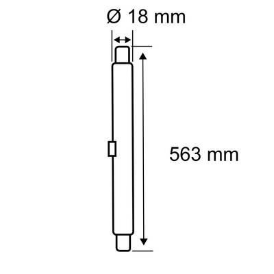 Technische Zeichnung eines zylinderförmigen Objekts mit einem Durchmesser von 18 mm und einer Länge von 563 mm.