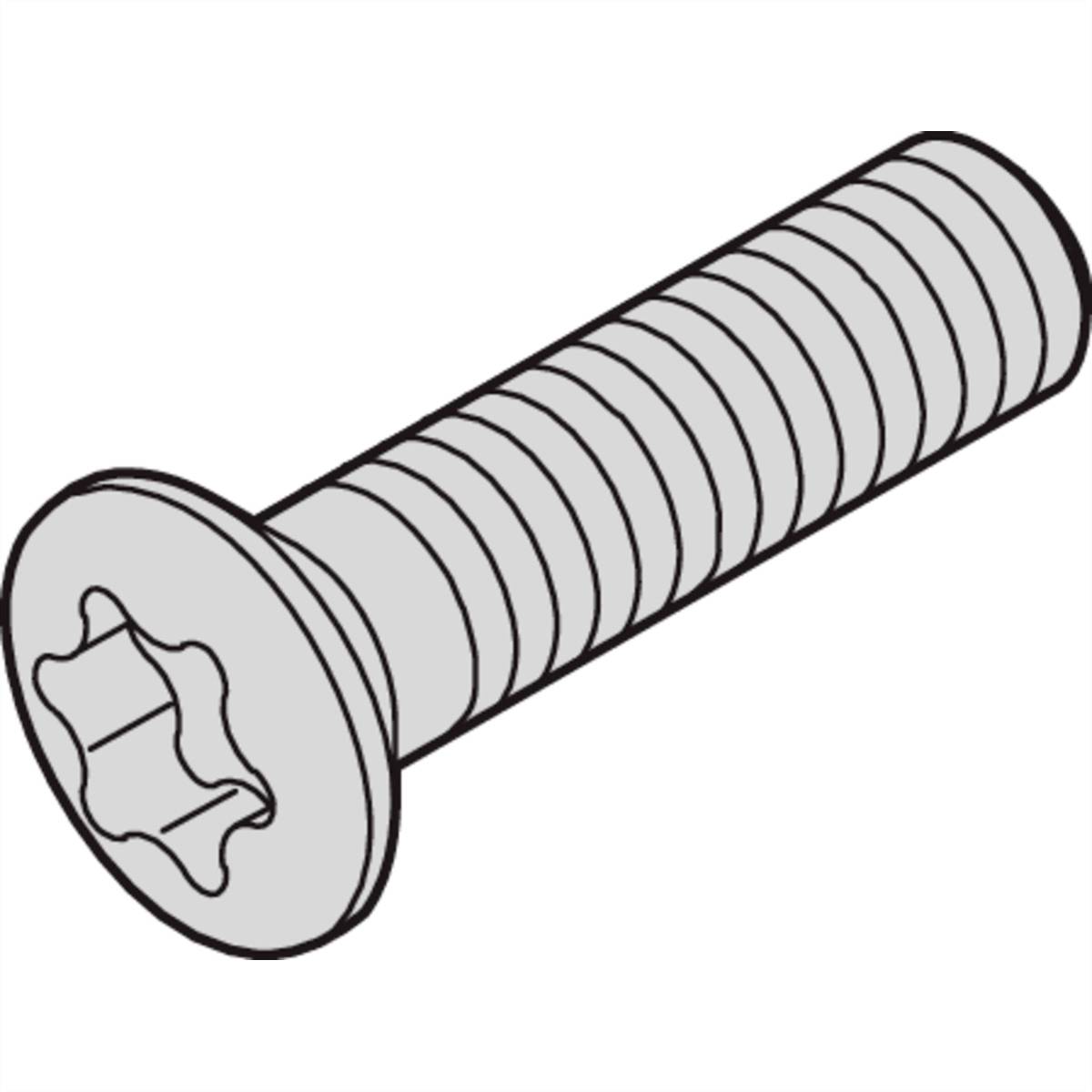 Illustration einer Schraube mit Senkkopf und Torx-Antrieb, zeigt die Gewindestruktur und Kopfdesign, perspektivisch dargestellt.