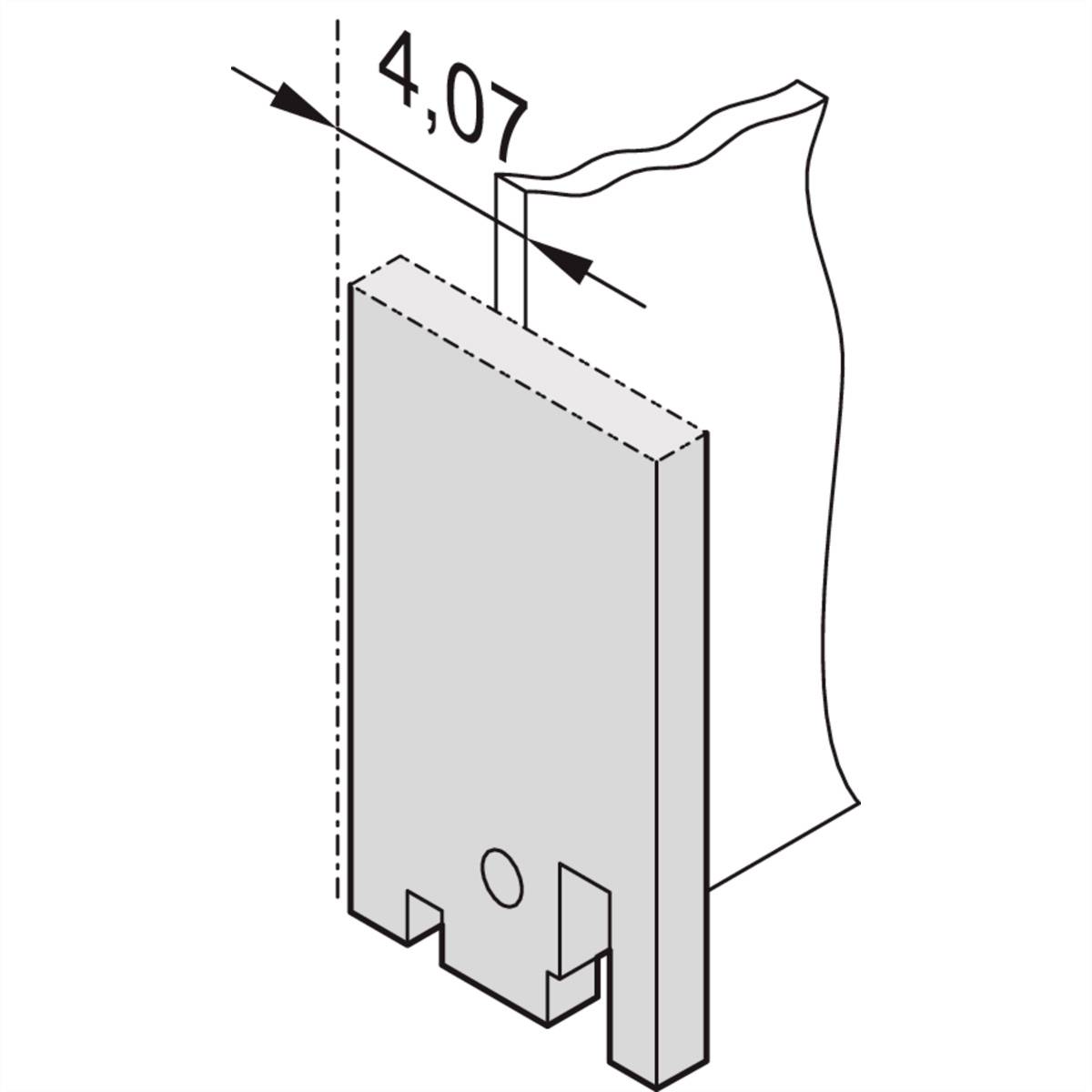 Technische Zeichnung eines rechteckigen Bauteils mit einer abgerundeten Seite und Maßangabe von 4,07 mm für die Breite.