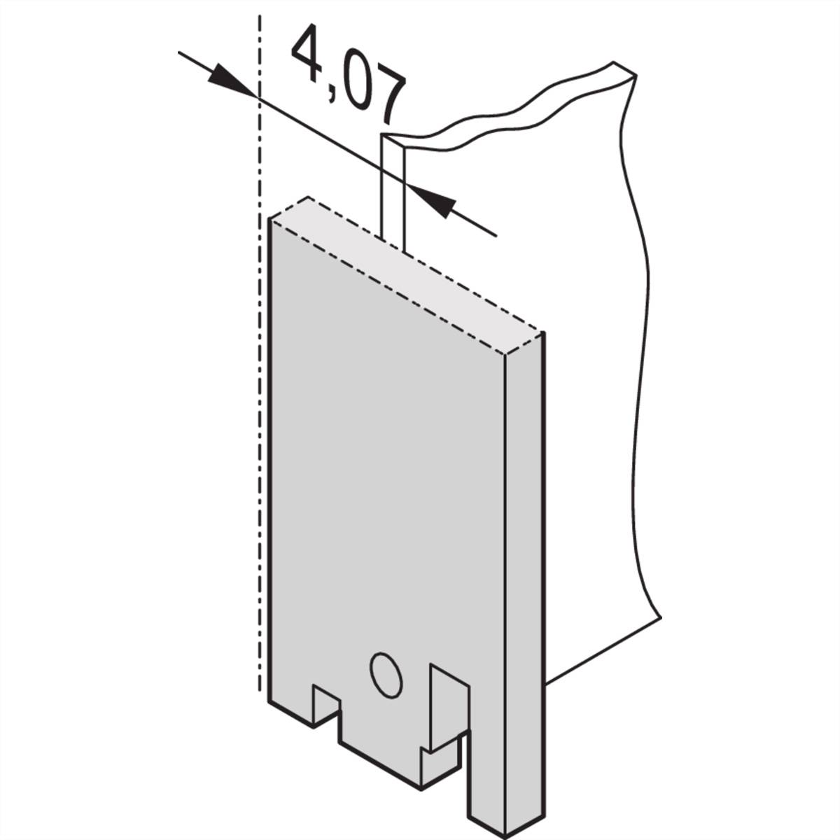 Diagramm zeigt ein vertikales Bauteil mit einer Dicke von 4,07 mm, gemessen von der Kante bis zur markierten Linie.