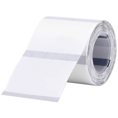 Weiße Papierrolle mit grauem Streifen, oft für Etiketten oder Beschriftungen verwendet.