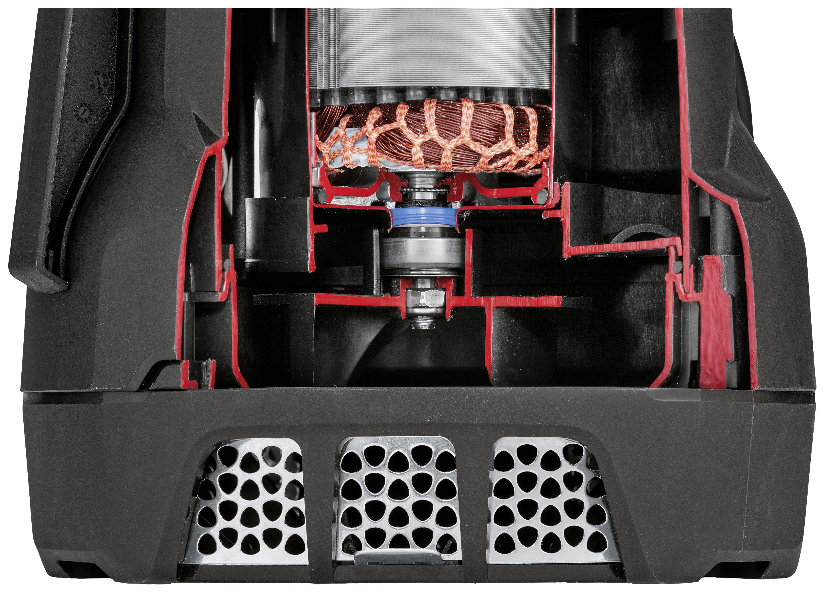 Schnittansicht eines Elektromotors mit sichtbaren Kupferspulen und mechanischer Struktur, zeigt interne Komponenten und Bauweise.