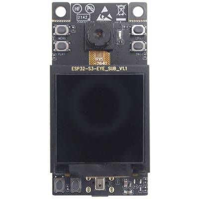 Eine elektronische Platine mit Kamera und Display. Oberhalb der Kamera sind Bedienelemente zu erkennen. Beschriftung: 'ESP32-S3-EYE_SUB_V1.1'.
