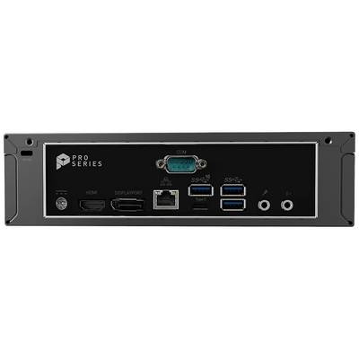Rückseite eines Computers: Ein-/Aus-Schalter, HDMI, DisplayPort, Ethernet, USB Typ-C, vier USB-Anschlüsse, zwei Audioanschlüsse.