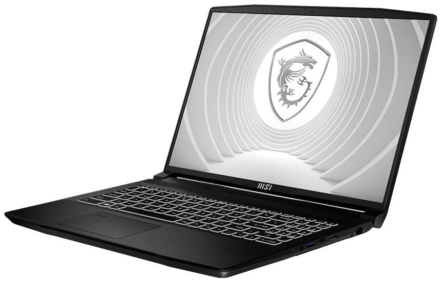 Ein schwarzer Laptop in Seitenansicht mit einem beleuchteten Bildschirm. Auf dem Bildschirm ist das Logo einer stilisierten Drachenabbildung zu sehen.