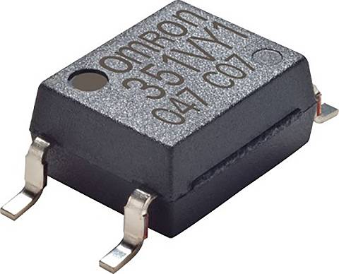 Elektronisches Bauteil von Omron, ein Optokoppler im schwarzen Gehäuse, mit drei Beinchen zur Montage, Modell 35J1YV1.