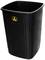 Schwarzer, rechteckiger Mülleimer mit gelbem Recycling-Symbol auf der Vorderseite.