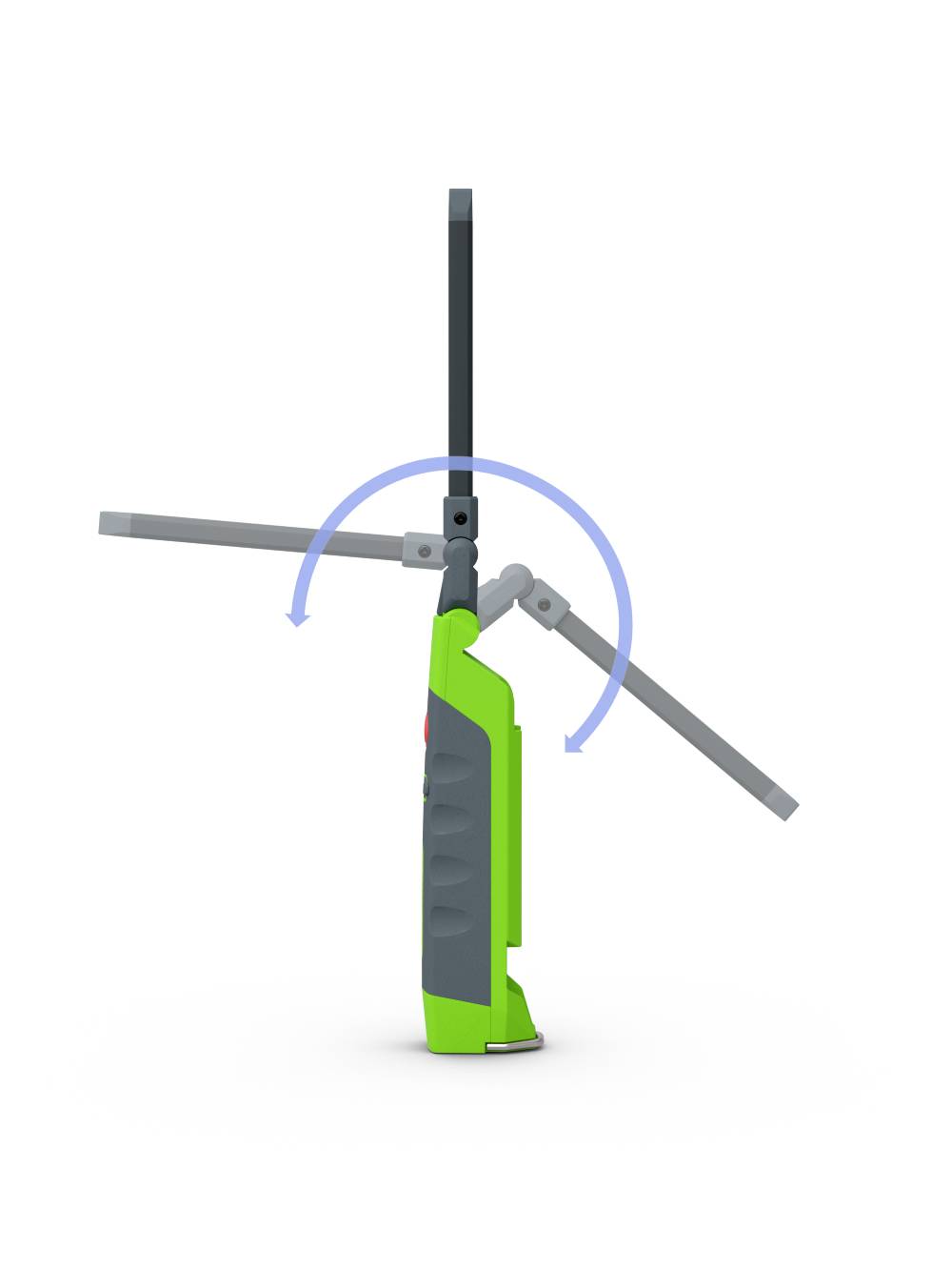 Ein Klappwerkzeug für Outdoor-Aktivitäten, zeigt den Mechanismus in verschiedenen Positionen, um die Vielseitigkeit zu demonstrieren.