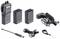 Funkgerät-Set mit mehreren Zubehörteilen: zwei Akkus, Mikrofon, Antenne, USB-Kabel, Gürtelclip. Markenname 'Midland' sichtbar.