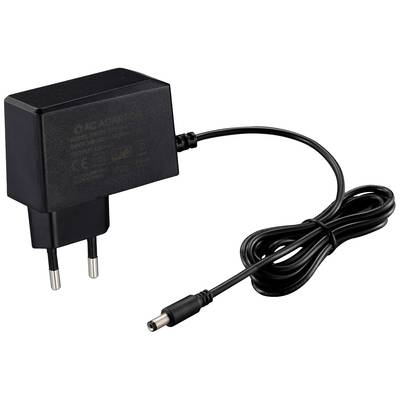Schwarzes Netzteil mit EU-Stecker und langem Kabel.