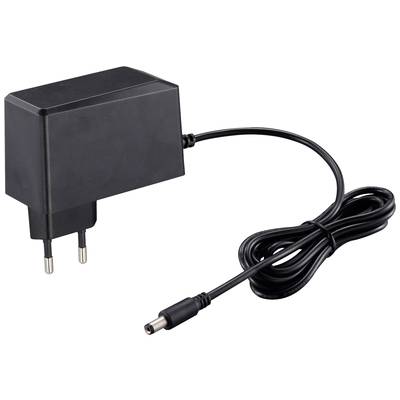 Schwarzes Netzteil mit Kabel und Eurostecker, zum Aufladen elektronischer Geräte.