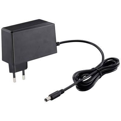 Schwarzes Steckernetzteil mit abgehendem Kabel und DC-Stecker, geeignet zum Laden von elektronischen Geräten mit europäischem Stecker.