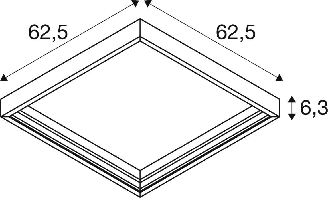 Quadratische Platte, 62,5 cm Seitenlänge, 6,3 cm Höhe.