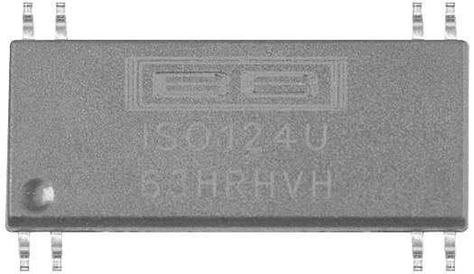 Ein rechteckiger, grauer Mikrochip mit der Aufschrift 'ISO124U 53HRHVH'. Der Chip hat acht Anschlusspins, vier auf jeder Seite.