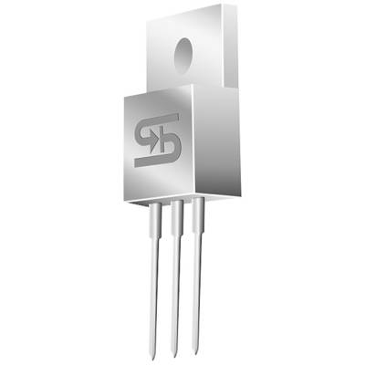Ein silberner elektrischer Dreibein-Halbleiter mit dem Symbol einer Diode.