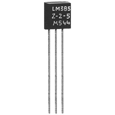 Schwarz-weiß Foto eines dreipoligen elektronischen Bauteils, mit der Aufschrift 'LM385 Z-2-5 M544' auf dem Gehäuse.