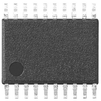 Ein schwarzer Mikrochip in rechteckiger Form mit mehreren silbernen Anschlüssen auf beiden Seiten.