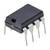 Ein schwarzer integrierter Schaltkreis (IC) mit acht Metallpins ragt nach unten. Er wird für elektronische Schaltungen verwendet.