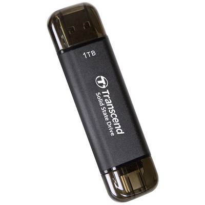 USB-Flash-Laufwerk von Transcend mit 1 TB Kapazität, schwarz mit durchsichtigem Deckel.