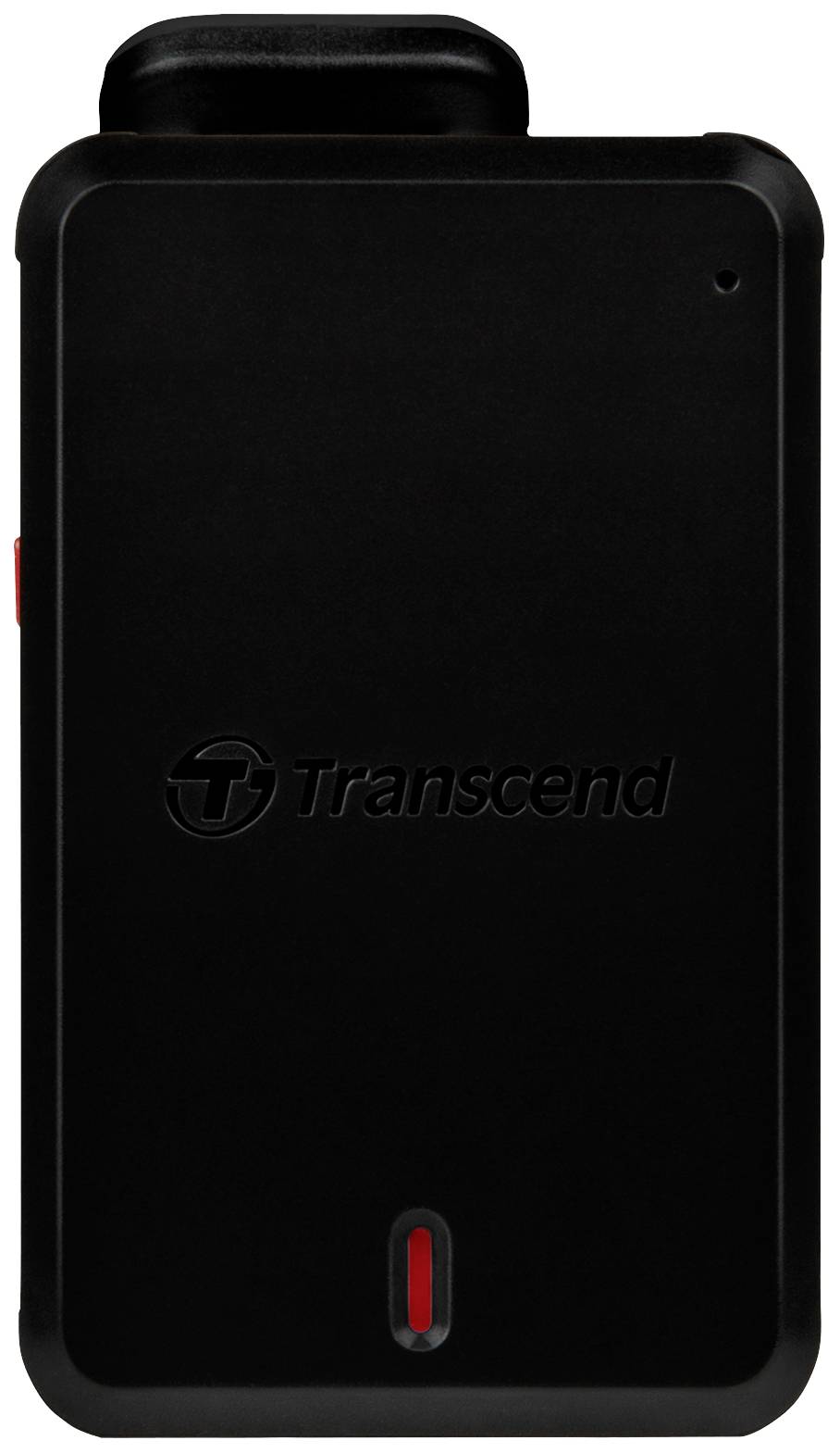 Ein schwarzes, rechteckiges Gerät mit der Aufschrift 'Transcend'. Oben befindet sich eine abgerundete Erhebung.
