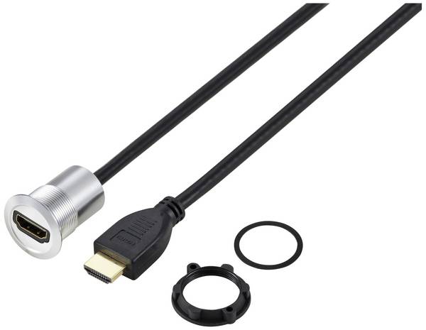 TRU COMPONENTS TC-11980456 HDMI  Panel-Adapter Buchse HDMI-Buchse - HDMI-Stecker Silber Polzahl: 1 Kabellänge: 90 cm Inhalt: 1 St.