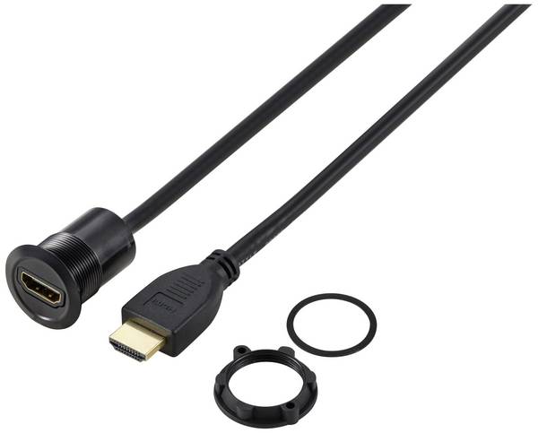 TRU COMPONENTS TC-11980468 HDMI Panel-Adapter Buchse HDMI-Buchse - HDMI-Stecker Schwarz Polzahl: 1 Kabellänge: 90 cm Inhalt: 1 St.