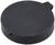 Eine schwarze, runde Kunststoffabdeckung mit einem kleinen Griff oben rechts.