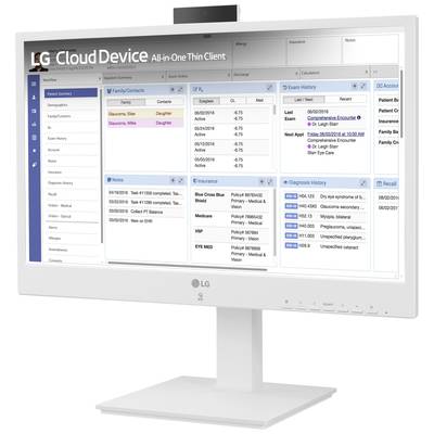 Ein Computerbildschirm zeigt eine medizinische Software mit Patientendaten, darunter Familien- und Diagnosehistorie, Notizen und Untersuchungen.