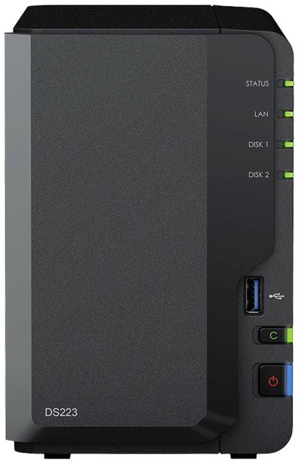 Synology DiskStation DS223 NAS-Server Gehäuse 0 GB  2 Bay USB 3.2 Gen 1 Frontanschluss (USB 3.0), Synology® Hard- und Software, Hardware-Verschlüsselung, Cloud-fähig, Externe Stromversorgung, Für 24/7-Videoüberwachungskameras optimiert, RAID-fähig, Geplantes EIN/Ausschalten DS223
