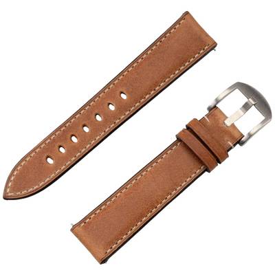 Braunes Lederarmband für Uhren in zwei Teilen, mit Metallschnalle und mehreren Löchern zur Längenanpassung.
