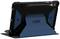 Tablet-Hülle in Blau und Schwarz mit verstärkten Ecken, aufrecht stehend.