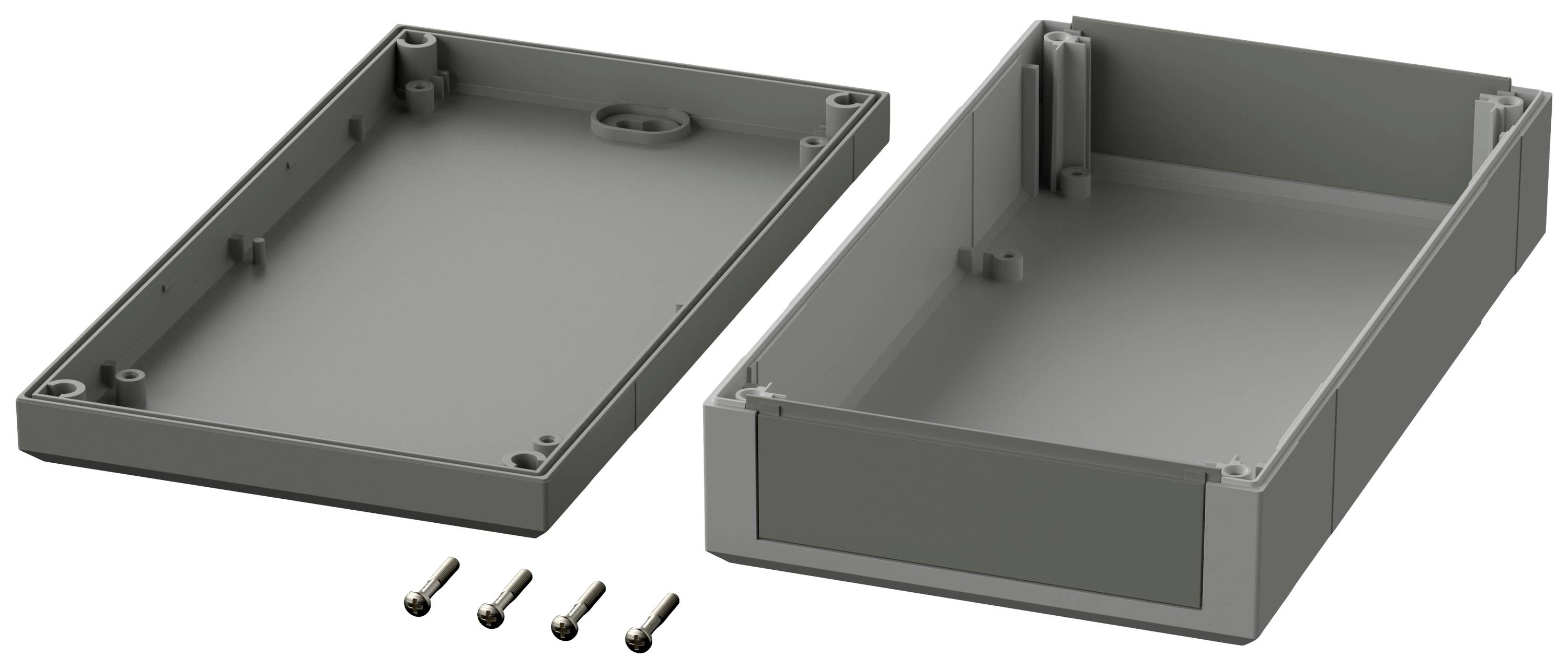 Gehäuse bestehend aus zwei abnehmbaren Teilen, mit vier Schrauben zum Zusammenbau.