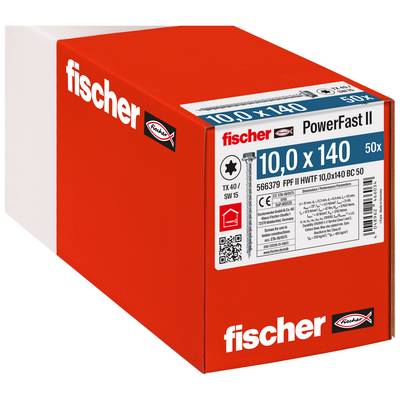 Red Fischer PowerFast II Box mit 50 Wanddübeln, gekennzeichnet mit 10,0 x 140, auf weißem Hintergrund dargestellt.