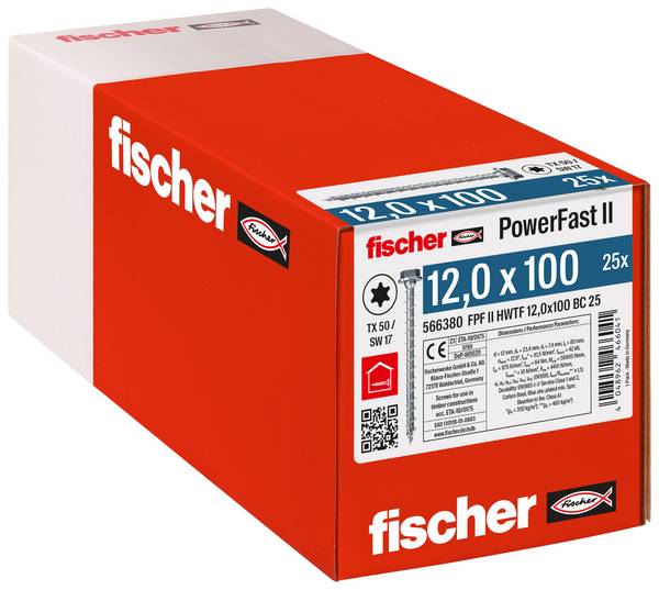 Fischer 566380 PowerFast II Sechskant-Holzschraube 12 mm 100 mm Innenvielzahn    Stahl galvanisch verzinkt 25 St.