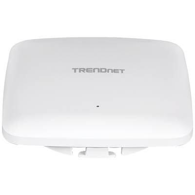 Ein weißer, rechteckiger WLAN-Zugangspunkt mit der Aufschrift 'TRENDnet' auf der Oberseite, zur Deckenmontage geeignet.