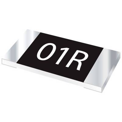 Ein flacher, rechteckiger Widerstand mit der Aufschrift '01R', zeigt einen spezifischen elektrischen Widerstandswert an.