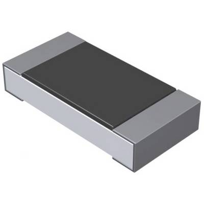 Eine rechteckige elektronische Komponente, wahrscheinlich ein Widerstand oder Kondensator, mit dunkler Oberseite und silberfarbenen Seiten.