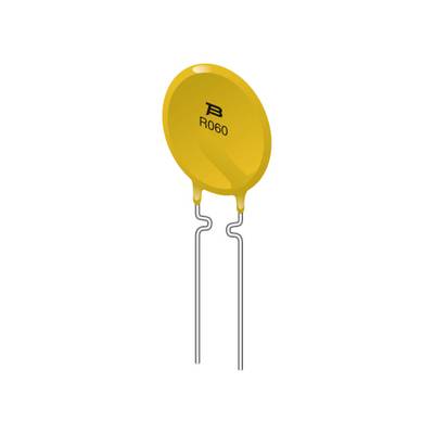 Gelber elektronischer Bauteil mit zwei Metallbeinen, gekennzeichnet als 'B R060'. Möglicherweise eine Varistor oder ein ähnliches Elektronikteil.