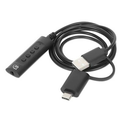 Manhattan USB-C & USB-A to 3.5 mm Stereo Audio Aux Adapter Cable, 2-in-1, Male to Female, Cable 1m, Supports a Headset's