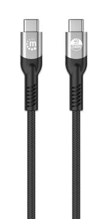 Zwei USB-C-Kabel mit verstärkten Anschlüssen und gewebtem Kabelmantel. Eines zeigt '40Gbps 240W', was auf hohe Geschwindigkeit und Leistung hinweist.