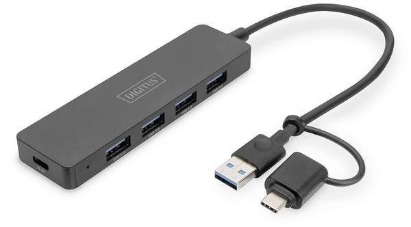 Digitus DA-70235 USB-Hub 4 Port USB-A USB 3.0 5 GBit/s mit USB-C® Stecker Schwarz DA-70235