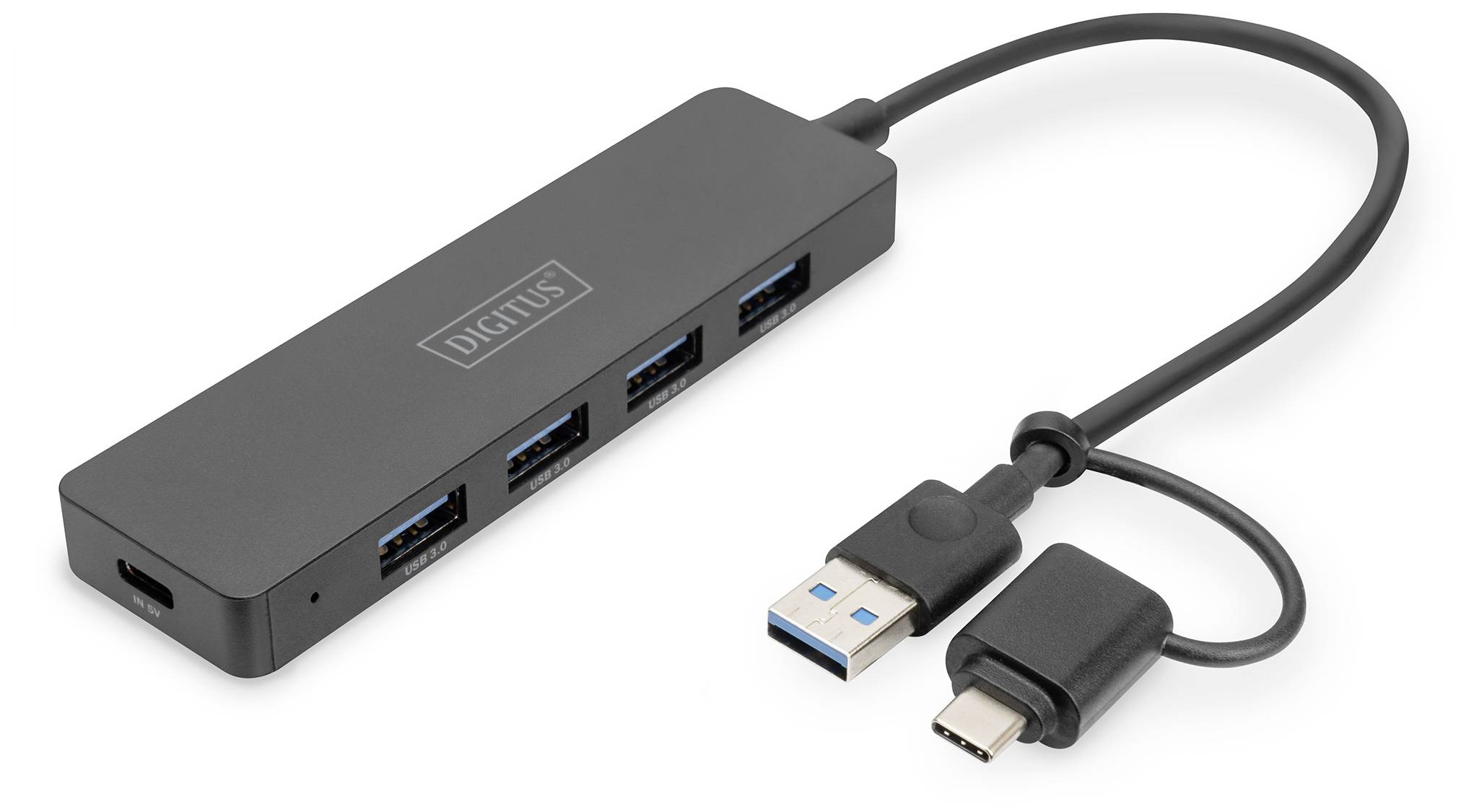 DIGITUS USB 3.0 Hub 4-Port Slim, USB-C Adapter 0,2m Kabel