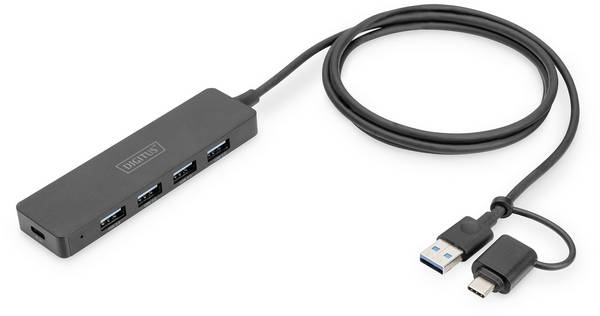 Digitus DA-70236 USB-Hub 4 Port USB-A USB 3.0 5 GBit/s mit USB-C® Stecker Schwarz DA-70236