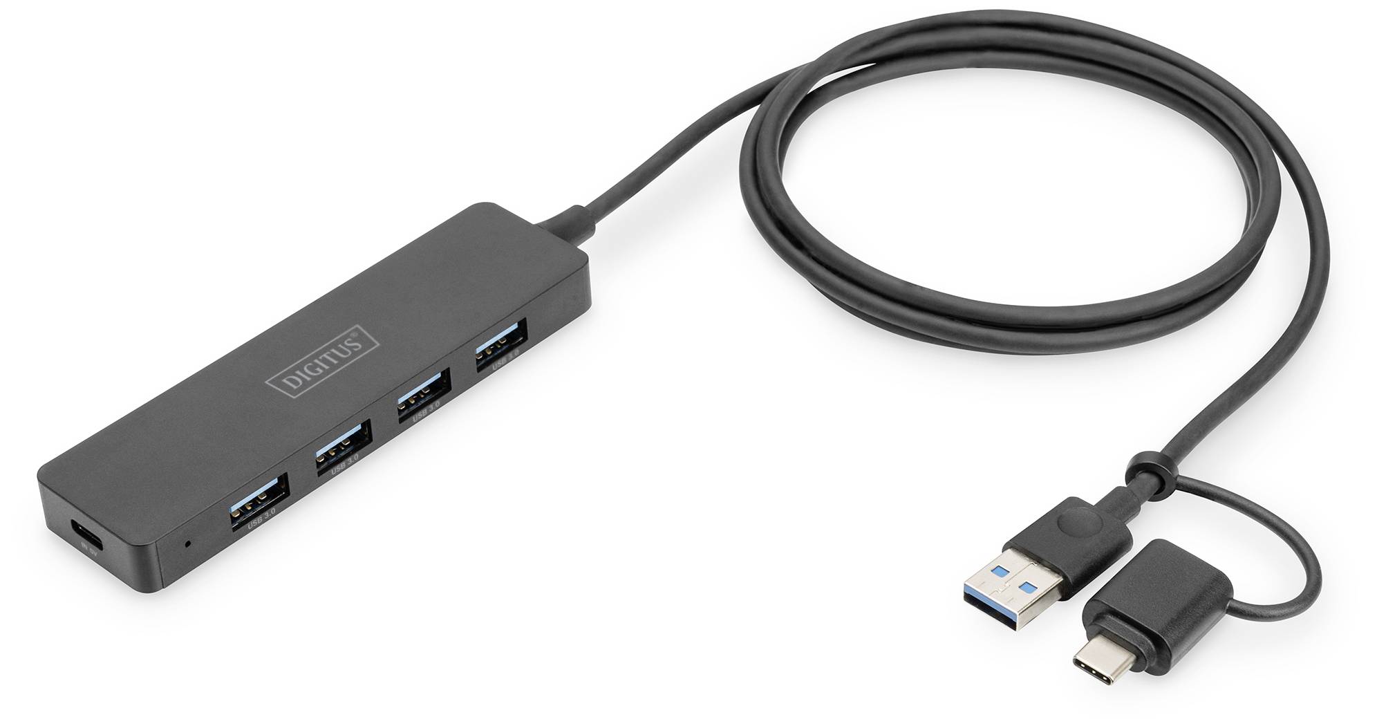 DIGITUS USB 3.0 Hub 4-Port Slim, USB-C Adapter 1,2m Kabel