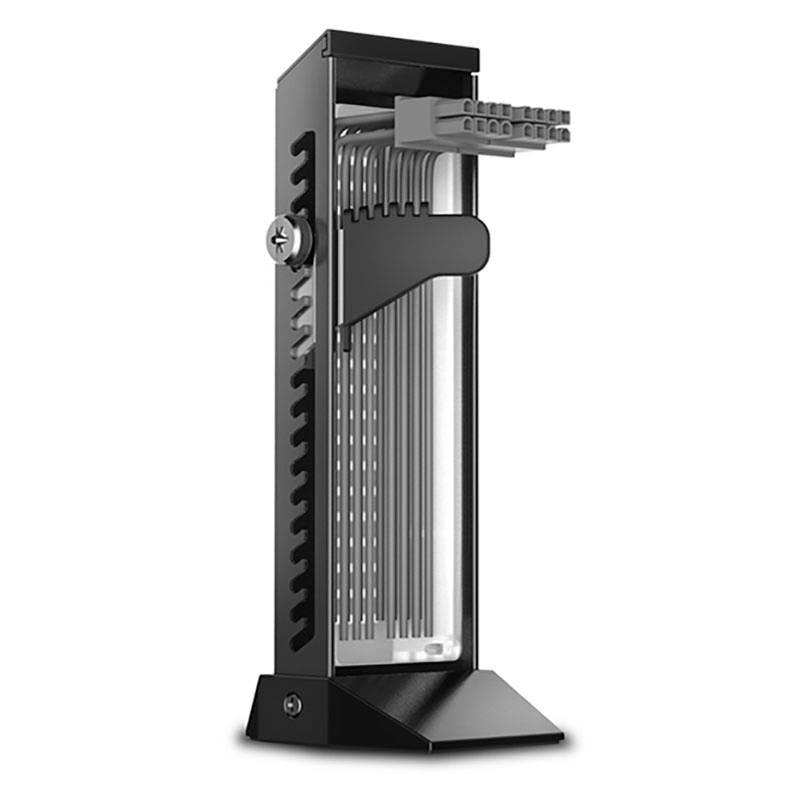 Schwarzes vertikales Küchengerät mit mehreren Metallstäben, möglicherweise ein Messerblock oder ein Halter für Küchenutensilien.